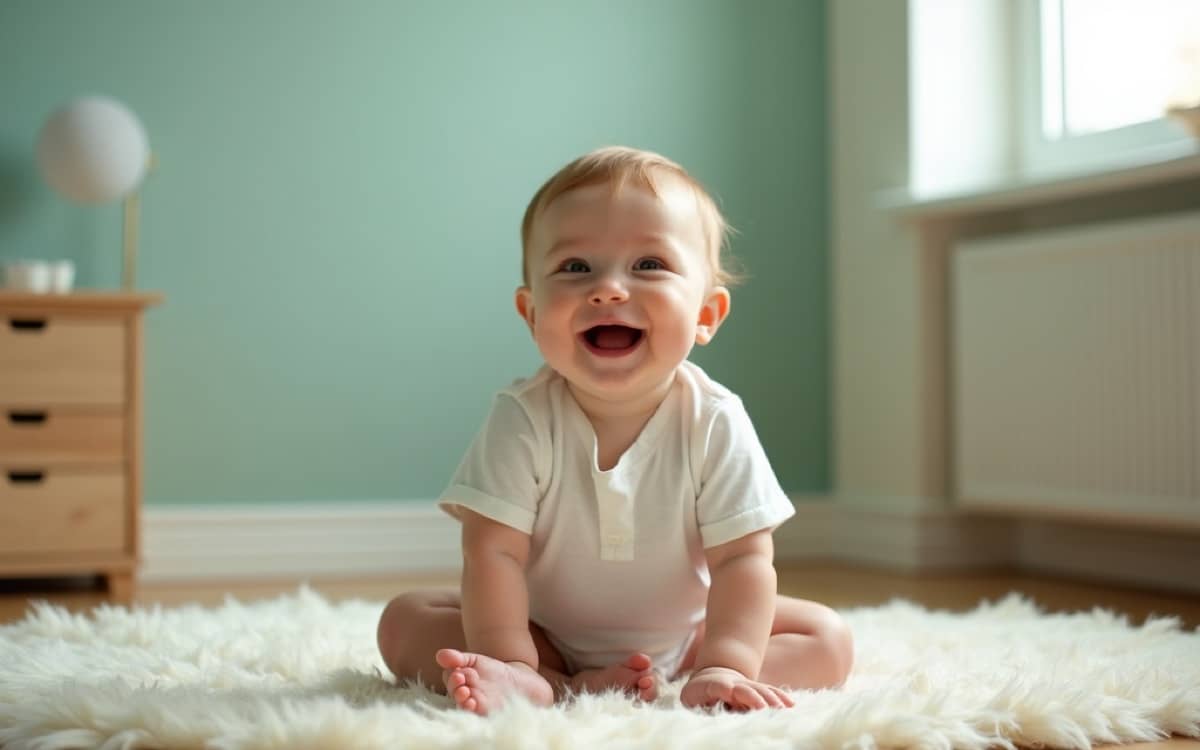 Happy baby reaching a new developmental milestone Happy baby reaching a new developmental milestone